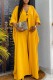 Yellow Casual Solid Patchwork V Neck Three Quarter Two Pieces