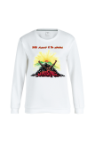 White Casual Street Print Patchwork O Neck Tops