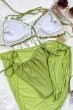 Green Sexy Solid Bandage Backless Swimsuit Three Piece Set (With Paddings)