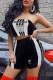 Black Casual Print Letter Strapless Sleeveless Two Pieces
