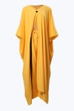 Yellow Casual Solid Patchwork V Neck Three Quarter Two Pieces