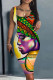 Colour Casual Street Print Patchwork U Neck Pencil Skirt Dresses