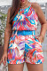 Blue Red Casual Print With Belt O Neck Sleeveless Two Pieces