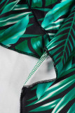 Green Sexy Print Patchwork Slit Spaghetti Strap Sling Dress Dresses
