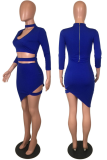 Royal Blue Sexy Solid Hollowed Out Halter Irregular Dress Dresses