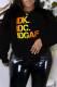 Black Casual Daily Print Patchwork Letter O Neck Tops