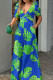 Green Casual Print Patchwork V Neck Regular Jumpsuits