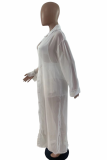 White Sexy Solid Mesh Turndown Collar Long Sleeve Three Pieces