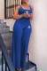 Blue Street Print Letter U Neck Sleeveless Two Pieces