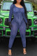 Blue Sexy Striped Print Patchwork U Neck Skinny Jumpsuits