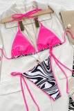 Black Sexy Print Zebra Print Bandage Backless Swimwears (With Paddings)