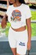 White Casual Character Print Letter O Neck Short Sleeve Two Pieces