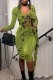 Green Sexy Solid Patchwork V Neck Long Sleeve Two Pieces