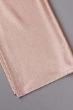 Pink Elegant Solid Patchwork Slit O Neck One Step Skirt Dresses