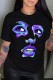 Black Casual Print Basic O Neck T-Shirts