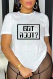 White Casual Letter Print Basic O Neck T-Shirts