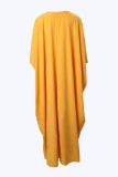 Yellow Casual Solid Patchwork V Neck Three Quarter Two Pieces
