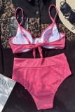 Rose Red Sexy Solid Patchwork Backless Swimwears (With Paddings)