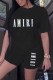 Black Casual Print Letter O Neck Short Sleeve Two Pieces