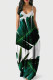 Dark Green Sexy Casual Print Backless Spaghetti Strap Long Dress Dresses