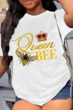 White Casual Print Basic O Neck T-Shirts