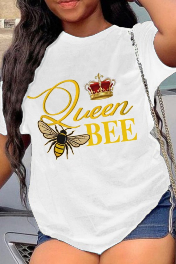 White Casual Print Basic O Neck T-Shirts
