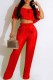 Red Elegant Print Letter Off the Shoulder Sleeveless Two Pieces