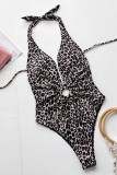 Leopard Print Sexy Print Bandage Backless Swimwears (With Paddings)