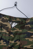 Camouflage Street Print Camouflage Print Patchwork Straight Mid Waist Straight Full Print Bottoms