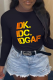 Black Casual Street Gradual Change Print Letter O Neck Tops