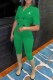 Green Elegant Print Letter Turn-back Collar Short Sleeve Two Pieces