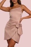 Pink Sexy Casual Solid Bandage Backless Spaghetti Strap Sleeveless Dress Dresses