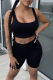 Black Sexy Solid Draw String Square Collar Sleeveless Two Pieces
