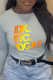 Grey Casual Street Gradual Change Print Letter O Neck Tops
