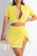 Yellow Casual Solid Patchwork Slit O Neck Short Sleeve Two Pieces