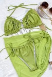 Green Sexy Solid Bandage Backless Swimsuit Three Piece Set (With Paddings)