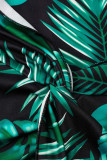 Green Sexy Print Patchwork Slit Spaghetti Strap Sling Dress Dresses