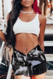 Red Casual Print Patchwork Skinny Low Waist Conventional Full Print Bottoms