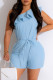 Light Blue Casual Solid Backless Oblique Collar Sleeveless Two Pieces