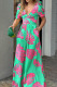 Rose Red Casual Print Patchwork V Neck Regular Jumpsuits