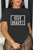 White Casual Letter Print Basic O Neck T-Shirts