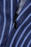 Blue Sexy Striped Print Patchwork U Neck Skinny Jumpsuits