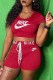 Red Casual Letter Embroidered Hooded Collar Short Sleeve Two Pieces
