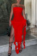 Red Sexy Solid Patchwork Asymmetrical Stringy Selvedge Strapless Irregular Dress Dresses