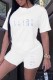 White Casual Print Letter O Neck Short Sleeve Two Pieces