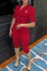 Red Elegant Print Letter Turn-back Collar Short Sleeve Two Pieces