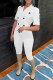 White Elegant Print Letter Turn-back Collar Short Sleeve Two Pieces