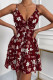 Burgundy Sexy Casual Print Backless V Neck Sling Dress Dresses