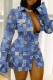 Blue Casual Print Patchwork Turndown Collar Shirt Dress Dresses