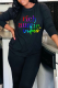 Black Casual Basis Print Patchwork Letter O Neck Tops
